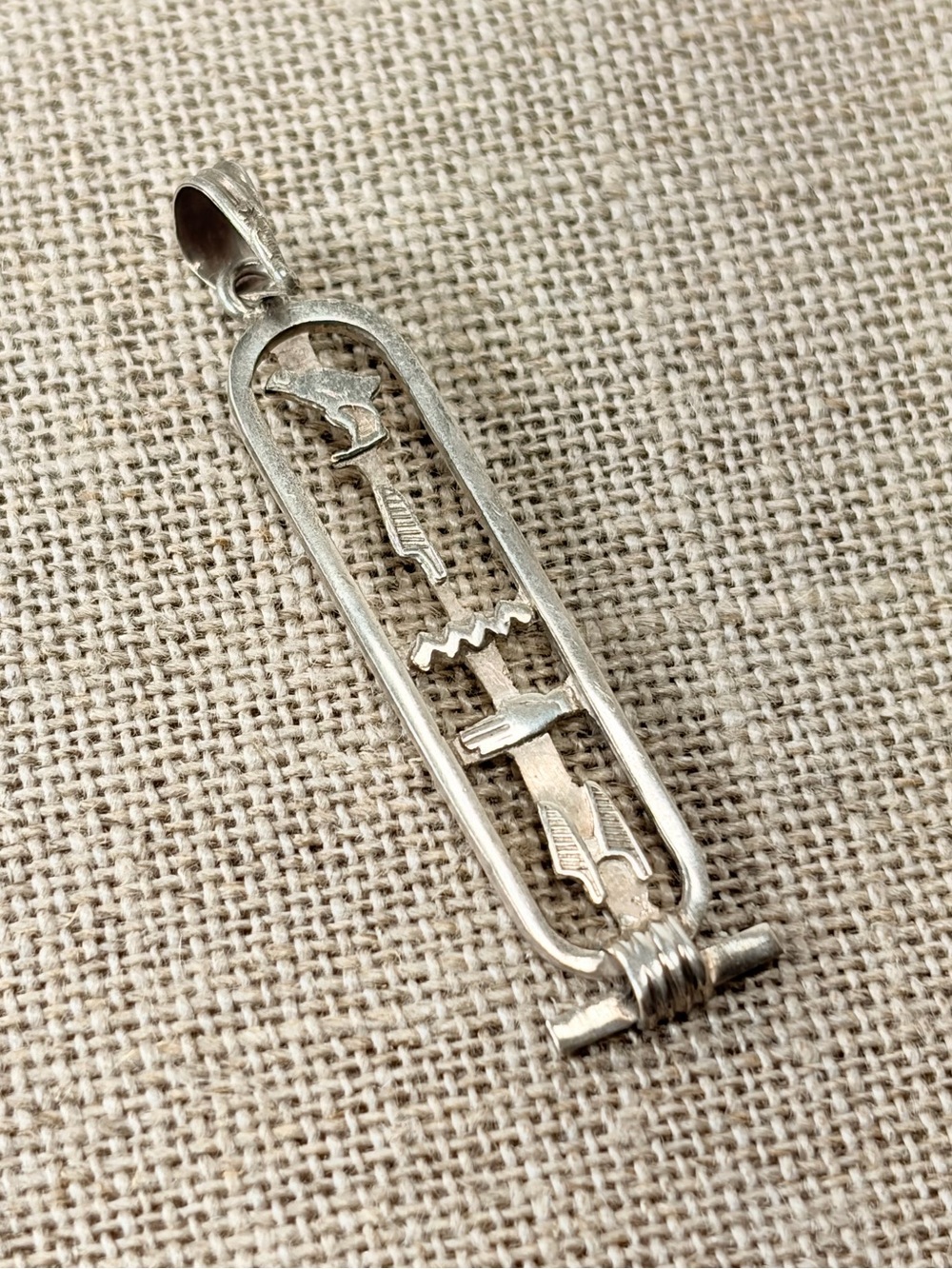 Vintage Egyptian Hieroglyph Symbol Bar Pendant for Necklace Sterling Silver